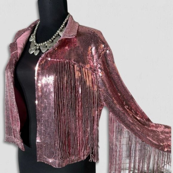 NWT Hot Topic Taylor Swift style Sequin Fringe Blazer Tassel Barbie Pink sz S/M - Picture 4 of 15